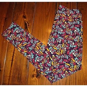 Brand New LuLaRoe Leggings OS One Size Multi Color Geometric Print Navy Backdrop